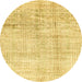 Round Machine Washable Abstract Chrome Gold Yellow Rug, wshabs3160