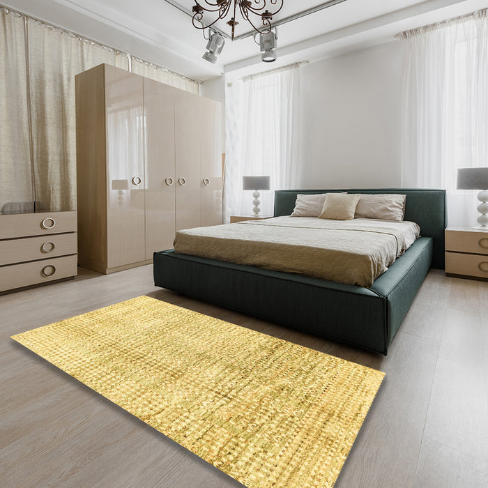 Abstract Chrome Gold Yellow Modern Rug in a Bedroom, abs3160
