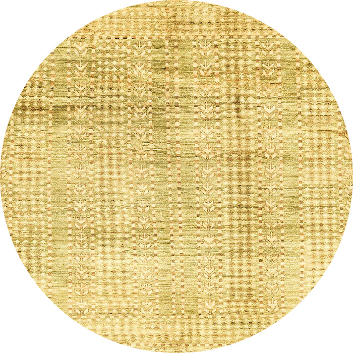 Round Abstract Chrome Gold Yellow Modern Rug, abs3160