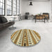 Round Machine Washable Abstract Brown Gold Rug in a Office, wshabs3161