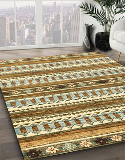 Machine Washable Abstract Brown Gold Rug in a Family Room, wshabs3161