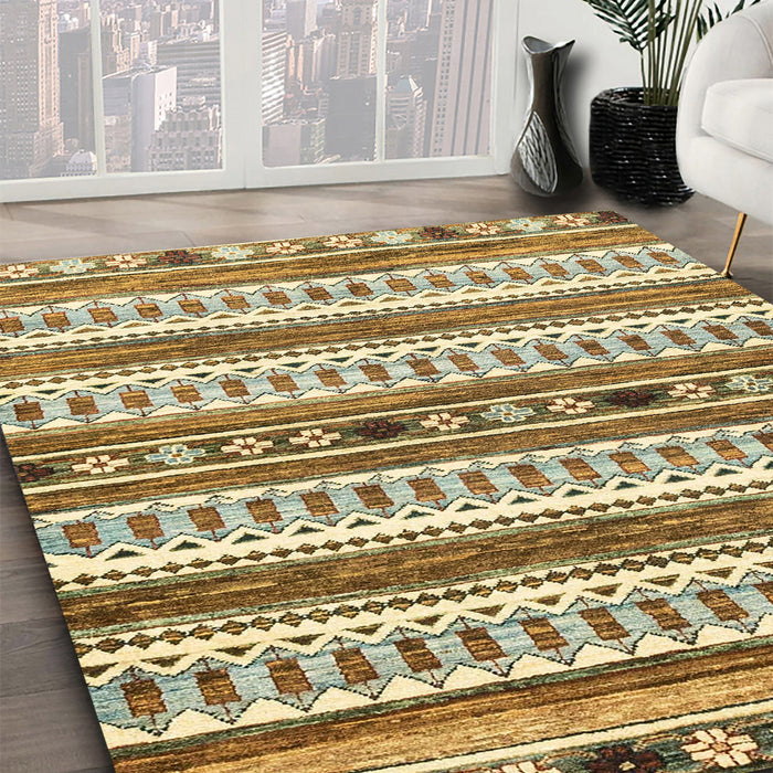 Machine Washable Abstract Brown Gold Rug in a Family Room, wshabs3161