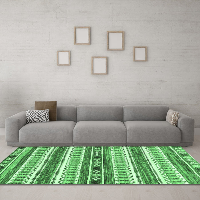 Machine Washable Abstract Emerald Green Modern Area Rugs in a Living Room,, wshabs3161emgrn