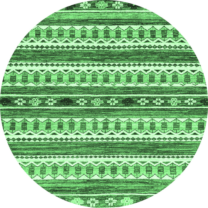 Round Machine Washable Abstract Emerald Green Modern Area Rugs, wshabs3161emgrn