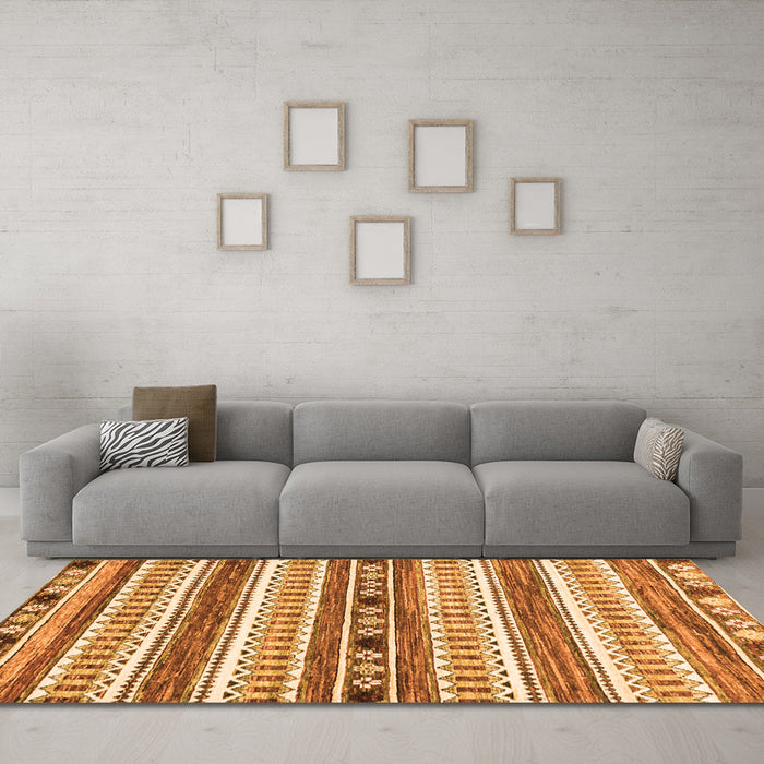 Machine Washable Abstract Orange Modern Area Rugs in a Living Room, wshabs3161org
