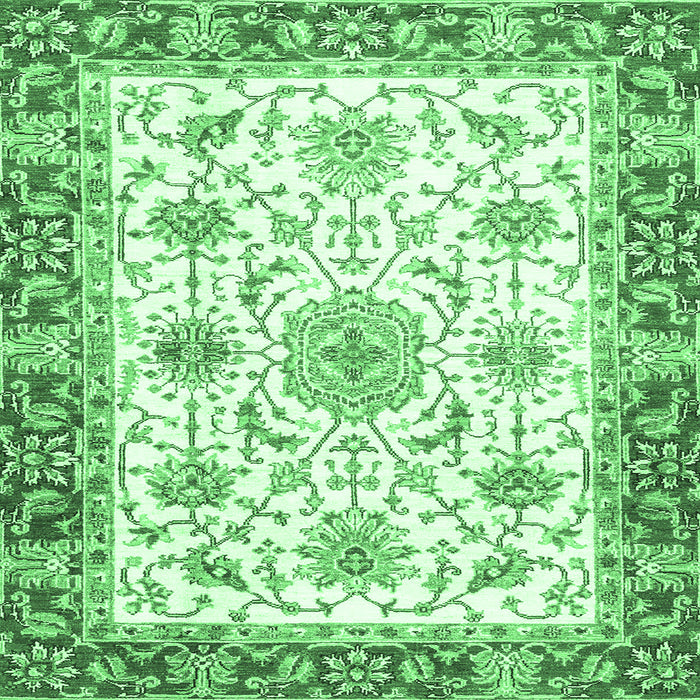 Square Machine Washable Oriental Emerald Green Traditional Area Rugs, wshabs3162emgrn