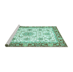 Sideview of Machine Washable Oriental Turquoise Traditional Area Rugs, wshabs3162turq