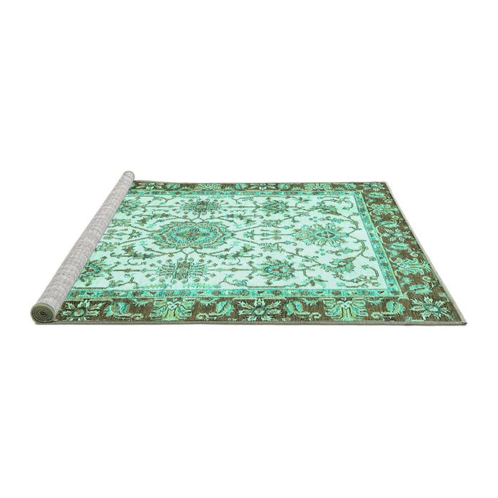 Sideview of Machine Washable Oriental Turquoise Traditional Area Rugs, wshabs3162turq