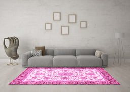 Machine Washable Oriental Pink Traditional Rug in a Living Room, wshabs3162pnk