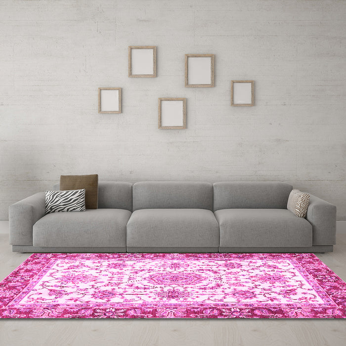 Machine Washable Oriental Pink Traditional Rug in a Living Room, wshabs3162pnk