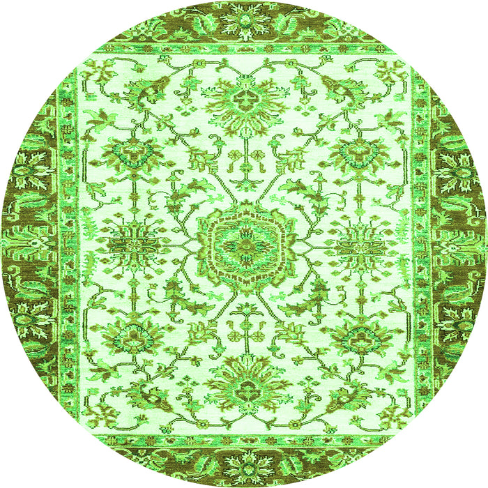 Round Machine Washable Oriental Green Traditional Area Rugs, wshabs3162grn