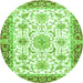 Round Machine Washable Oriental Green Traditional Area Rugs, wshabs3162grn