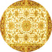 Round Oriental Yellow Traditional Rug, abs3162yw