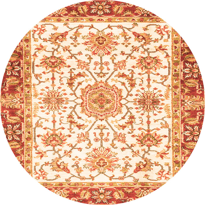 Round Machine Washable Oriental Orange Traditional Area Rugs, wshabs3162org