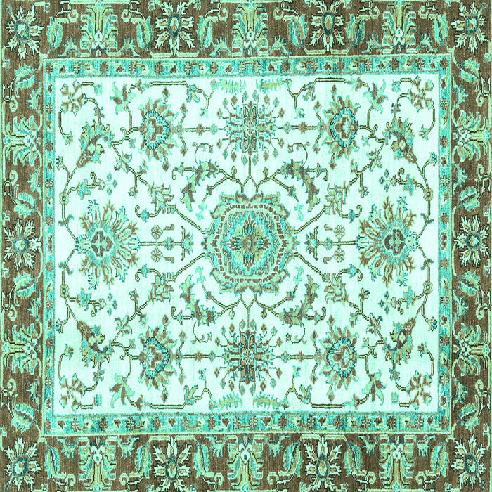 Square Machine Washable Oriental Turquoise Traditional Area Rugs, wshabs3162turq