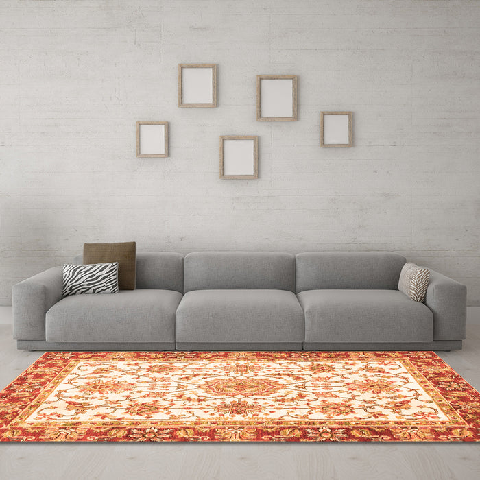 Machine Washable Oriental Orange Traditional Area Rugs in a Living Room, wshabs3162org
