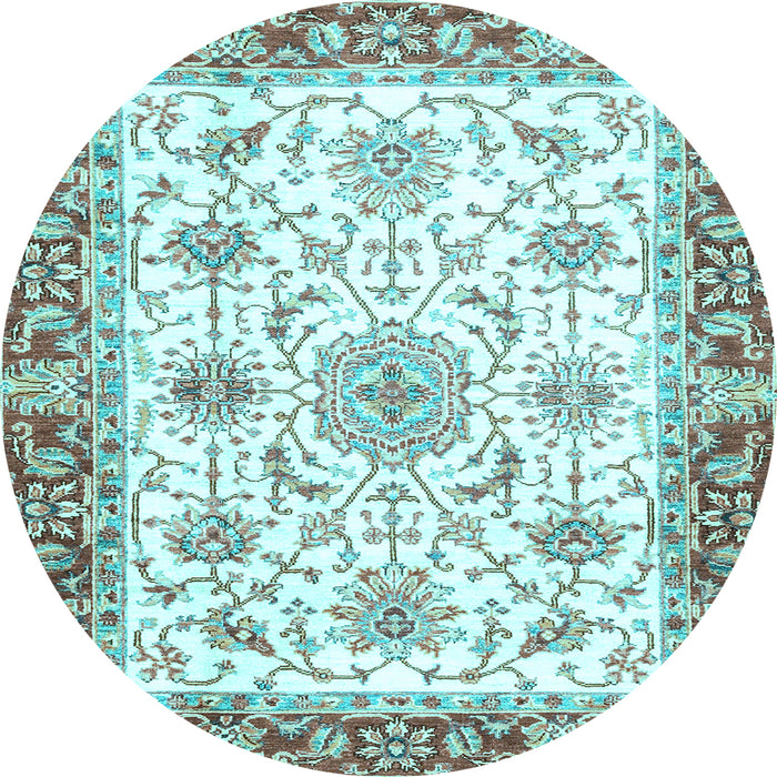 Round Machine Washable Oriental Light Blue Traditional Rug, wshabs3162lblu
