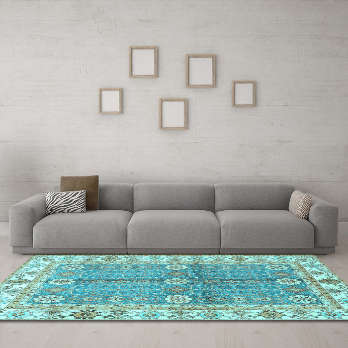 Machine Washable Oriental Light Blue Traditional Rug in a Living Room, wshabs3163lblu