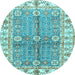 Round Machine Washable Oriental Light Blue Traditional Rug, wshabs3163lblu