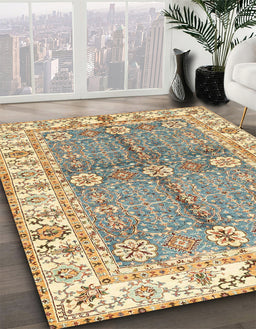 Abstract Brown Oriental Rug in Family Room, abs3163