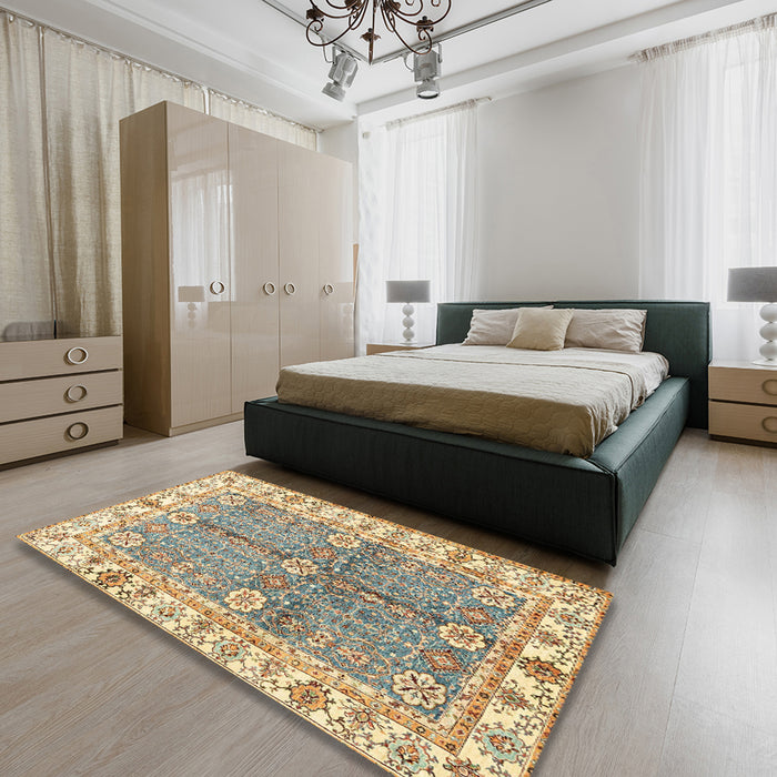 Abstract Brown Oriental Rug in a Bedroom, abs3163