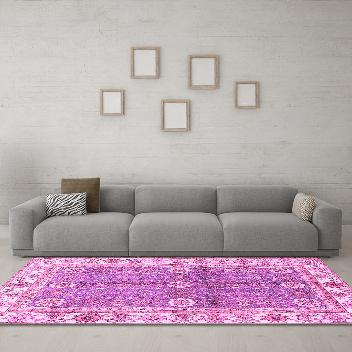 Machine Washable Oriental Pink Traditional Rug in a Living Room, wshabs3163pnk