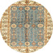 Round Abstract Brown Oriental Rug, abs3163