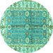 Round Machine Washable Oriental Turquoise Traditional Area Rugs, wshabs3163turq