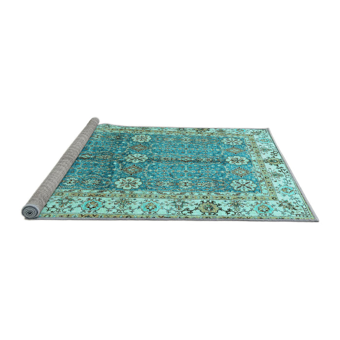 Sideview of Machine Washable Oriental Light Blue Traditional Rug, wshabs3163lblu