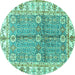 Round Oriental Turquoise Traditional Rug, abs3163turq