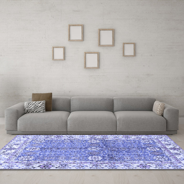 Machine Washable Oriental Blue Traditional Rug in a Living Room, wshabs3163blu