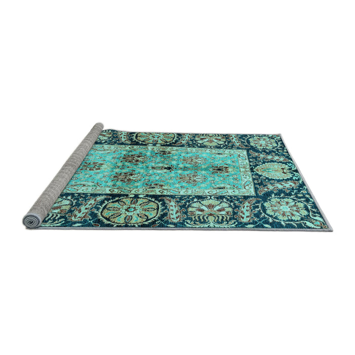 Sideview of Machine Washable Oriental Light Blue Traditional Rug, wshabs3164lblu