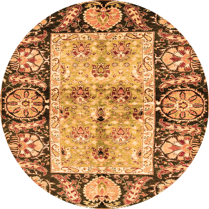 Round Machine Washable Oriental Orange Traditional Area Rugs, wshabs3164org