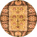 Round Machine Washable Oriental Orange Traditional Area Rugs, wshabs3164org