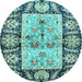 Round Machine Washable Oriental Light Blue Traditional Rug, wshabs3164lblu