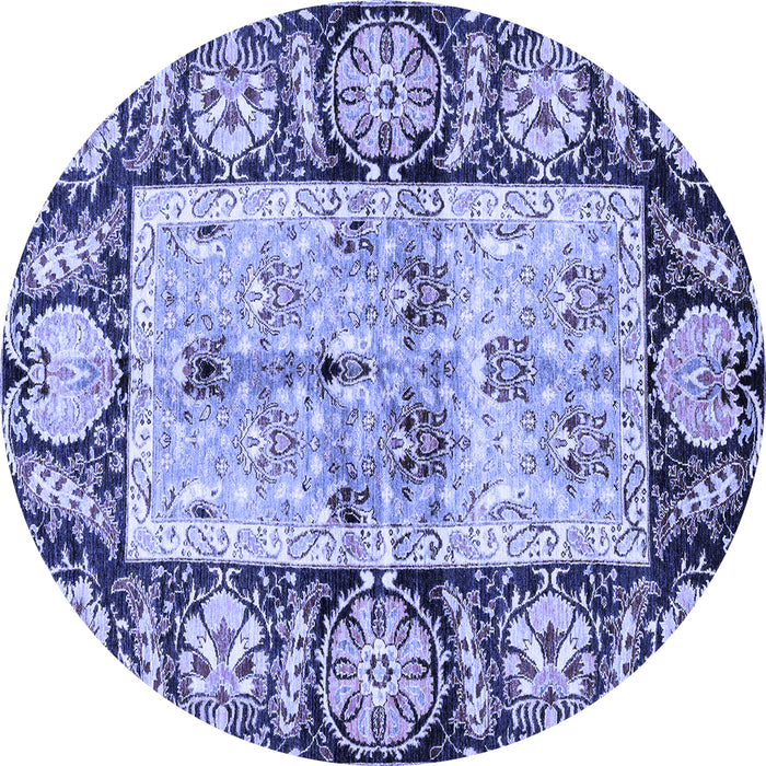Round Machine Washable Oriental Blue Traditional Rug, wshabs3164blu
