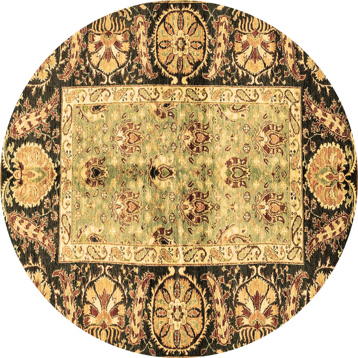 Round Machine Washable Oriental Brown Traditional Rug, wshabs3164brn