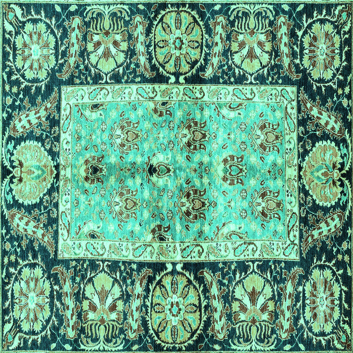 Square Machine Washable Oriental Turquoise Traditional Area Rugs, wshabs3164turq