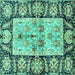 Square Machine Washable Oriental Turquoise Traditional Area Rugs, wshabs3164turq