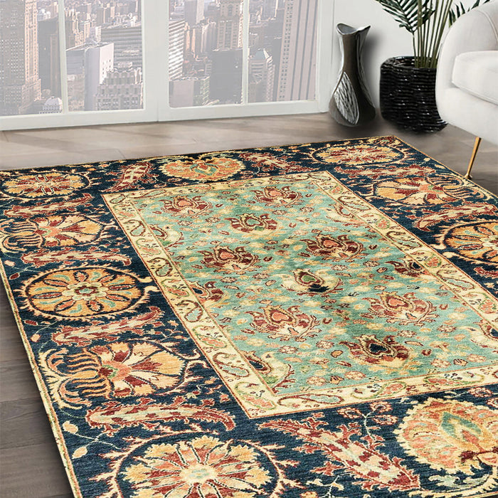 Abstract Yellow Oriental Rug in Family Room, abs3164