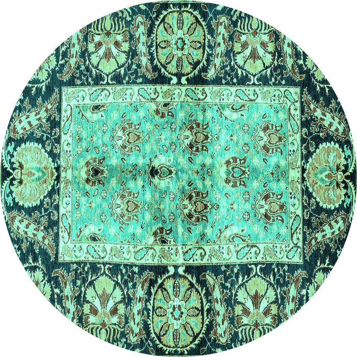 Round Machine Washable Oriental Turquoise Traditional Area Rugs, wshabs3164turq