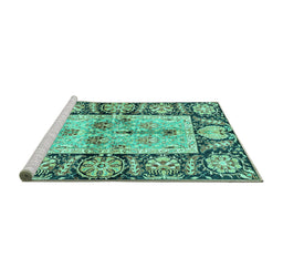 Sideview of Machine Washable Oriental Turquoise Traditional Area Rugs, wshabs3164turq