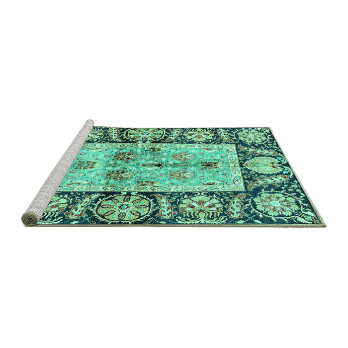 Sideview of Machine Washable Oriental Turquoise Traditional Area Rugs, wshabs3164turq