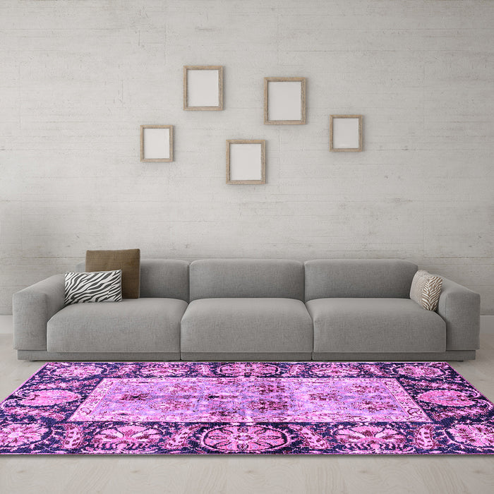 Machine Washable Oriental Purple Traditional Area Rugs in a Living Room, wshabs3164pur
