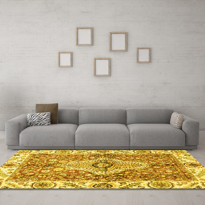 Machine Washable Abstract Yellow Modern Rug in a Living Room, wshabs3165yw