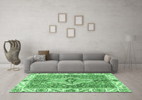 Machine Washable Abstract Emerald Green Modern Rug, wshabs3165emgrn