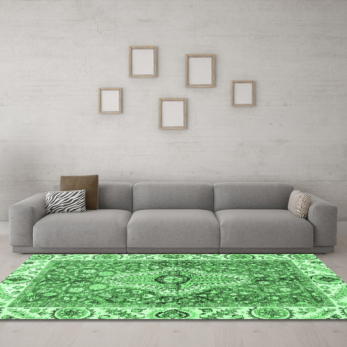 Machine Washable Abstract Emerald Green Modern Area Rugs in a Living Room,, wshabs3165emgrn