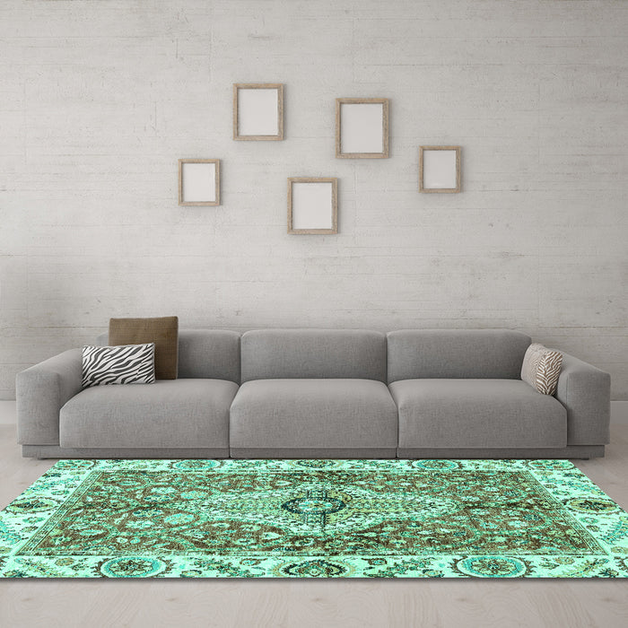 Machine Washable Abstract Turquoise Modern Area Rugs in a Living Room,, wshabs3165turq