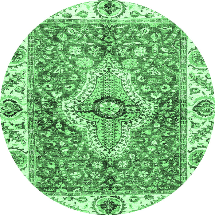 Round Machine Washable Abstract Emerald Green Modern Area Rugs, wshabs3165emgrn