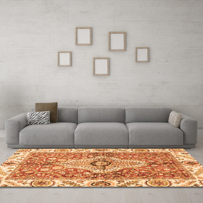 Machine Washable Abstract Orange Modern Area Rugs in a Living Room, wshabs3165org